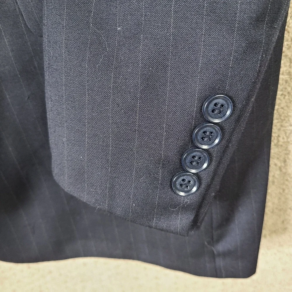 Andrew Fezza Jacket Men 44R Blue Stripe Blazer Worsted Wool Super 100s Suit Coat